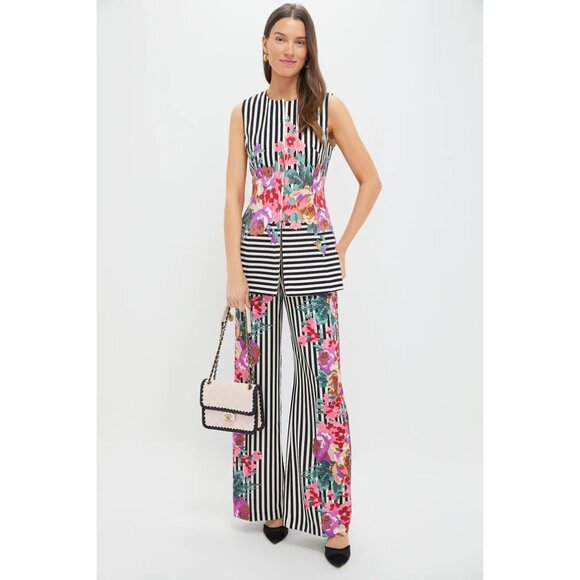 NWT Tuckernuck Striped Floral Tunic Top Vest Denim Size 8 Zip up - Picture 2 of 7